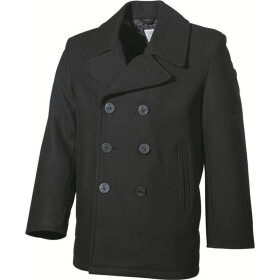MFH US Pea Coat, schwarz, mit schwarzen Kn&ouml;pfen