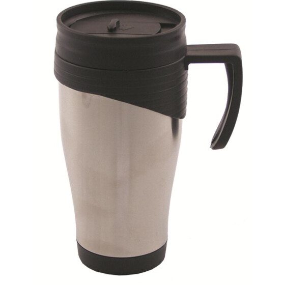 MFH Tasse, Edelstahl, doppelwandig, 400 ml, mit Kunststoffgriff