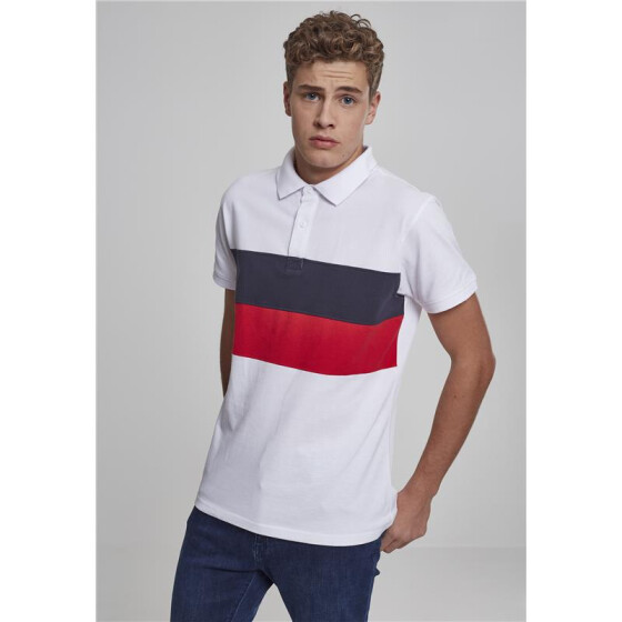 Urban Classics Color Block Panel Poloshirt, white/navy/fire red