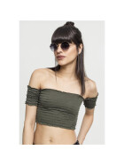 Urban Classics Ladies Cropped Cold Shoulder Smoke Top, olive