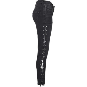 Urban Classics Ladies Denim Lace Up Skinny Pants, black washed