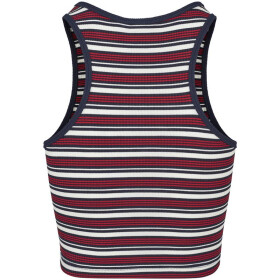 Urban Classics Ladies Rib Stripe Cropped Top, white/navy/fire red
