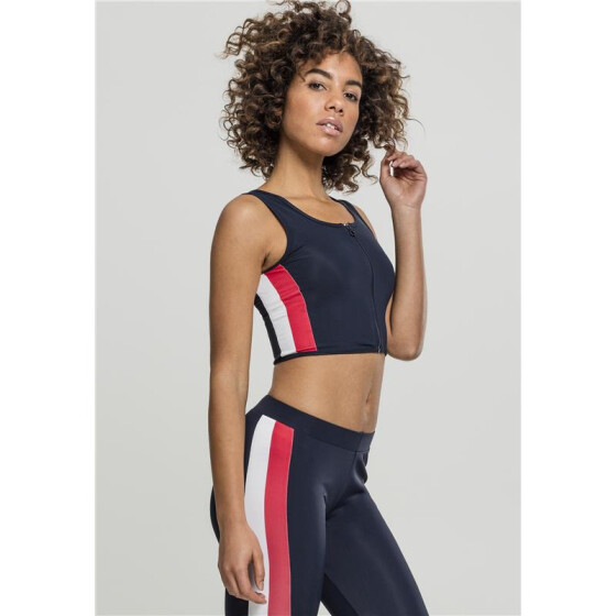Urban Classics Ladies Side Stripe Cropped Zip Top, navy/fire red/white