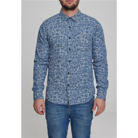 Urban Classics Printed Flower Denim Shirt, light blue wash
