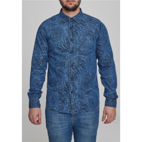 Urban Classics Printed Paisley Denim Shirt, medium blue wash