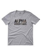 Alpha Industries Camo Print T, grey heather-woodland