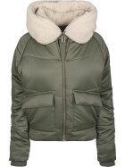 Urban Classics Ladies Sherpa Hooded Jacket, darkolive/darksand
