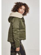 Urban Classics Ladies Sherpa Hooded Jacket, darkolive/darksand