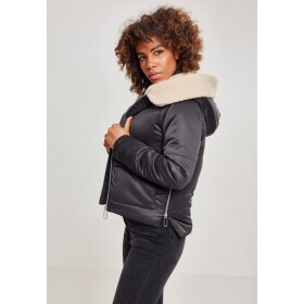 Urban Classics Ladies Sherpa Hooded Jacket, blk/darksand