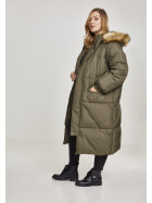Urban Classics Ladies Oversize Faux Fur Puffer Coat, darkolive/beige