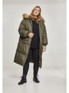 Urban Classics Ladies Oversize Faux Fur Puffer Coat, darkolive/beige