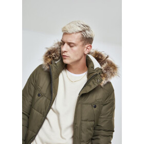 Urban Classics Faux Fur Hooded Jacket, darkolive
