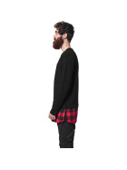 Urban Classics Long Shaped Flanell Bottom L/S Pocket Tee, blk/blk/red