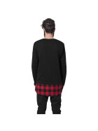 Urban Classics Long Shaped Flanell Bottom L/S Pocket Tee, blk/blk/red