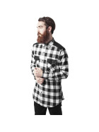 Urban Classics Side Zip Leather Shoulder Flanell Shirt, blk/wht