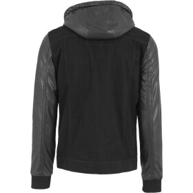Urban Classics Hooded Denim Leather Imitation Jacket, blk/blk