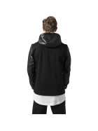 Urban Classics Hooded Denim Leather Imitation Jacket, blk/blk