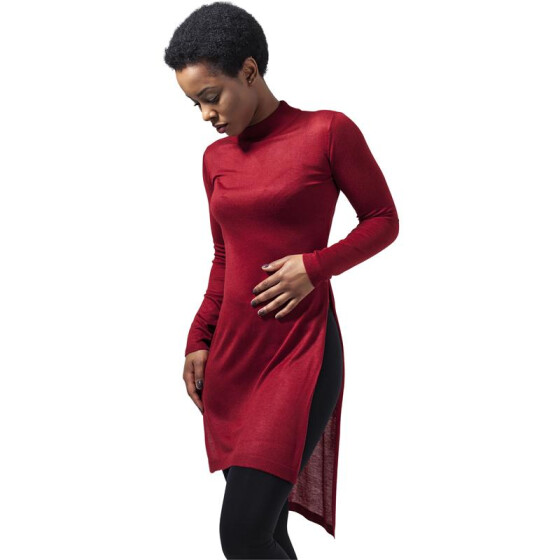 Urban Classics Ladies Fine Knit Turtleneck Long Shirt, burgundy