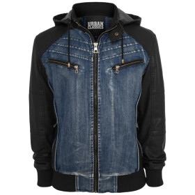 Urban Classics Hooded Denim Leather Jacket, denim/black