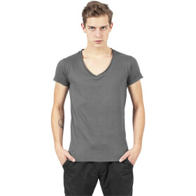 Urban Classics Fitted Peached Open Edge V-Neck Tee, darkgrey