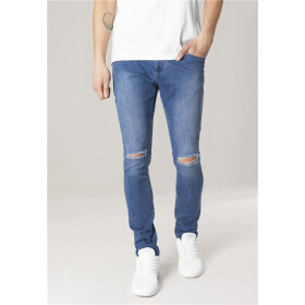Urban Classics Slim Fit Knee Cut Denim Pants, blue washed