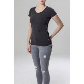 Urban Classics Ladies Washed Laced Up Tee, black