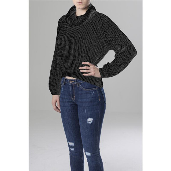 Urban Classics Ladies Short Turtleneck Sweater, black