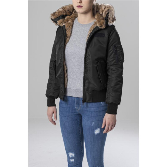 Urban Classics Ladies Imitation Fur Bomber Jacket, black
