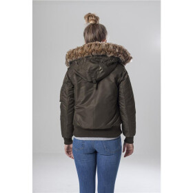 Urban Classics Ladies Imitation Fur Bomber Jacket, darkolive
