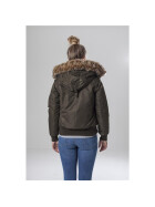 Urban Classics Ladies Imitation Fur Bomber Jacket, darkolive