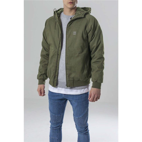 Urban Classics Hooded Cotton Zip Jacket, darkolive