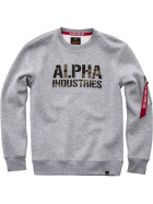 Alpha Industries Camo Print Sweat, grey heather-woodland